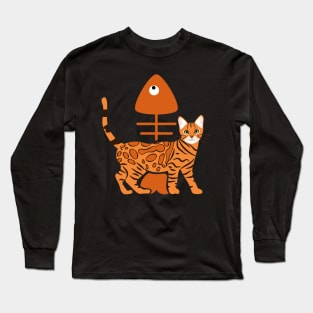 Bengal Cat and Fish Bone Long Sleeve T-Shirt